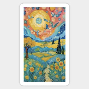 Starry Sunflower Dreams: Van Gogh's Midnight Reverie Sticker